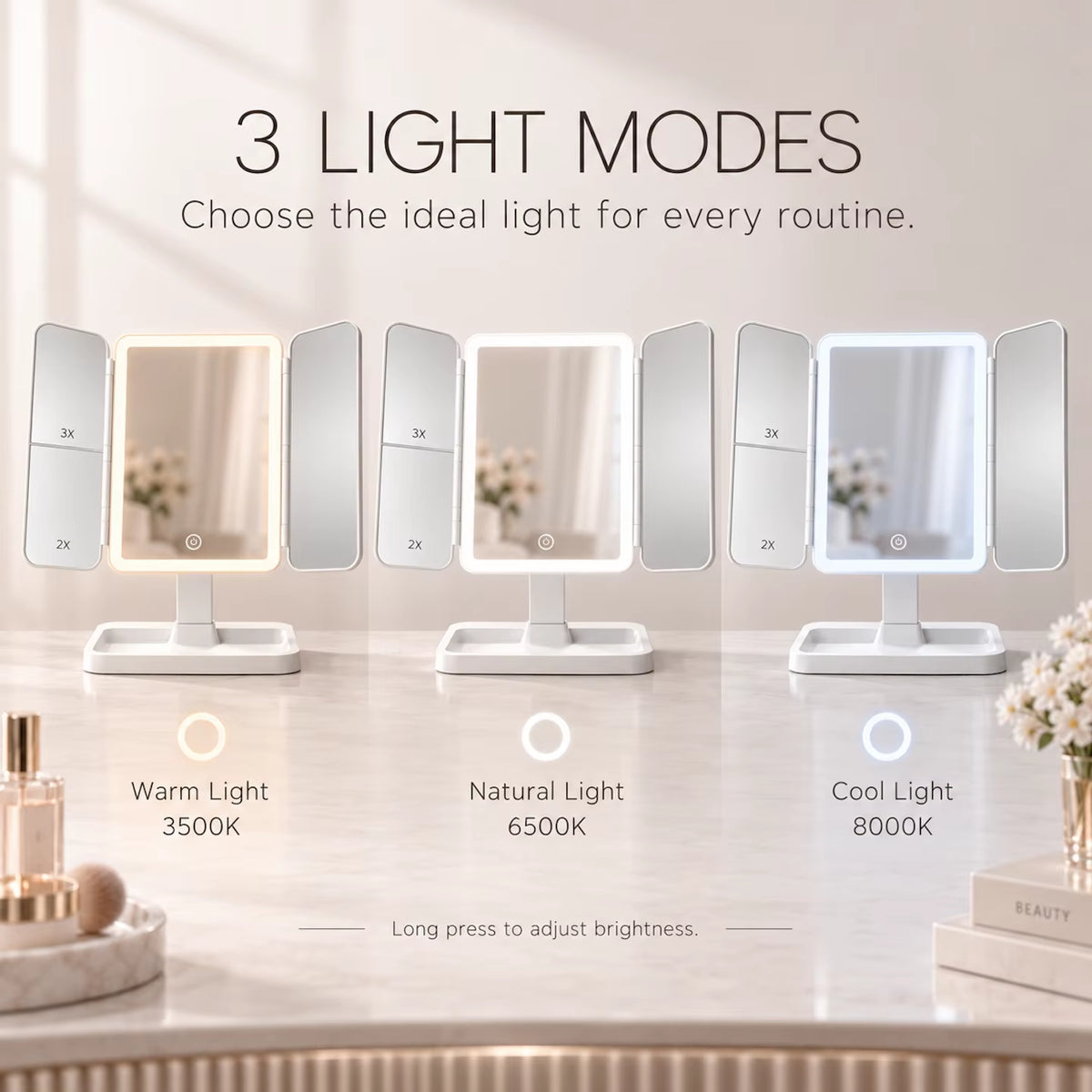 TRIPLE TAKE — Rechargeable LED Tri-Fold Vanity Mirror