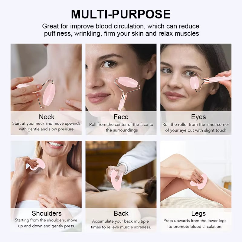 ROLE MODEL-Rose Quartz Facial Roller + Gua Sha Set