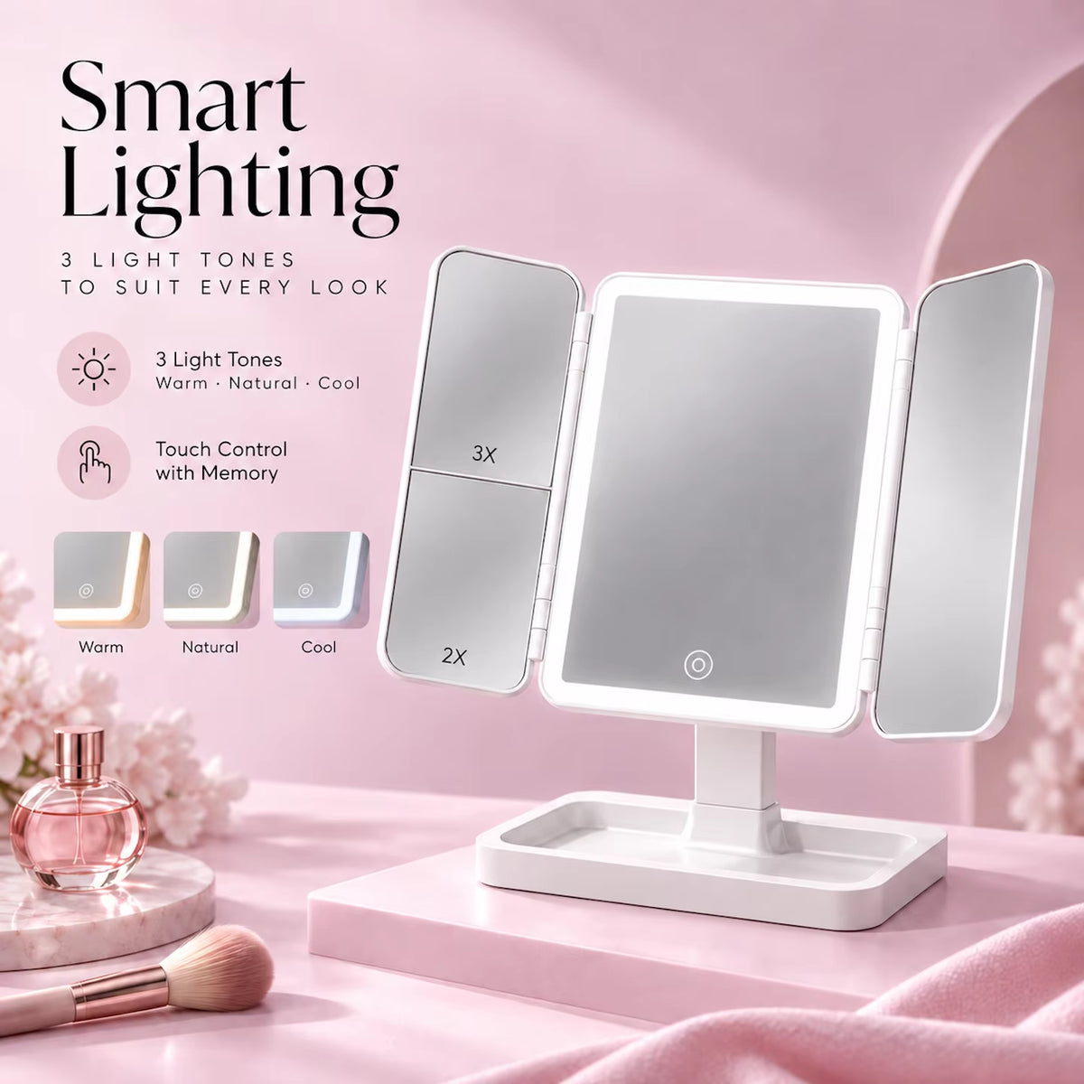 TRIPLE TAKE — Rechargeable LED Tri-Fold Vanity Mirror