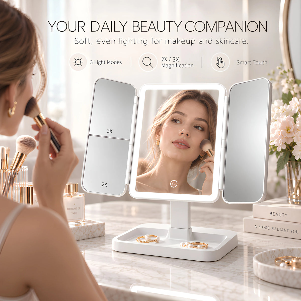 TRIPLE TAKE — Rechargeable LED Tri-Fold Vanity Mirror