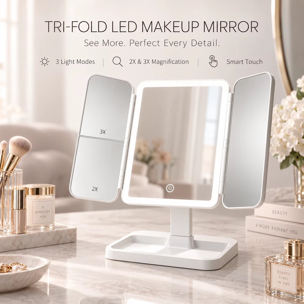TRIPLE TAKE — Rechargeable LED Tri-Fold Vanity Mirror